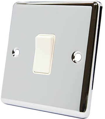 AET CPCINTWH Polished Chrome Classical Intermediate White Insert Plastic Rocker Switch-10 Amp Single 1 Gang Light Switch, 240 V
