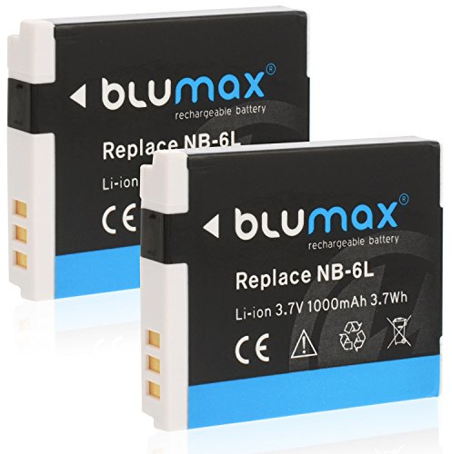 Blumax 2X Akku für Canon NB-6L 1000mAh | kompatibel mit Canon PowerShot D30 SX170 SX240 SX260 SX270 SX280 SX500 SX510 SX520 SX530 SX540 SX600 SX610 SX700 SX710 S90 S95 S120 S20