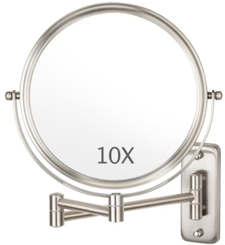 Wall Mounted Makeup Mirror - 1X/10X Magnifying Mirror Double Sided, 8 Inch Extendable Bathroom Mirror, Nickel Finish