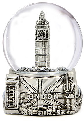 Silberne Schneekugel mit Big Ben und Union Jack Flagge, (8,9 cm hoch), London Schneekugel