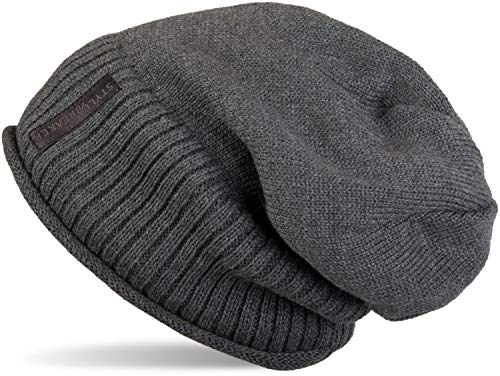 styleBREAKER Unisex Feinstrick Beanie Mütze mit weichem Fleece Innenfutter, warme Winter Strickmütze 04024065, Farbe:Dunkelgrau