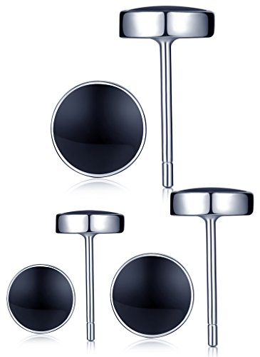 Unendlich U 925 Sterling Silber Schwarz Epoxy 5-7mm Runde Ohrstecker Gestüt Stecker Ohrringe Set Ohrschmuck für Damen Mädchen, 3 Paare