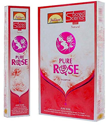 Parimal Sacred Scents Pure Rose Agarbatti | Handgerollte natürliche Masala-Räucherstäbchen Box | 6 Packungen à 28 Gramm in einer Box | Export-Qualitätsprodukt