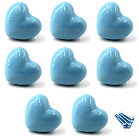Niedliche Herz-Form Keramik Knauf Schrank Griffe Türknauf Schublade Griff Pull Knöpfe für Kinder Kid 's Room Kommode,Küche Schränke, Badezimmer KinderZimmer Dekor 8 Stück-Blau