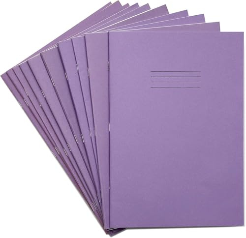 Rhino A4 Exercise Books, 80-Page / 8mm Lined with Margin Paper Notebook, 50-Pack, Office & School Stationery Supplies, Purple