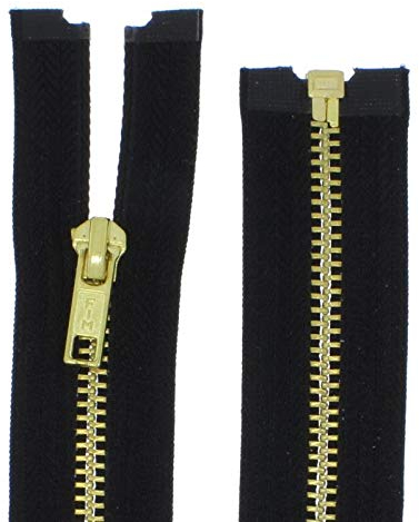 zipworld Reißverschluss Metall Gold Messing teilbar 5mm MG schwarz-322 (68cm)