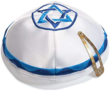 JL Kippha's White Satin Davidstern und Blaue Farbe Kippah Yarmulke jüdischen Yamaka Kippa Israel Cap Judaica