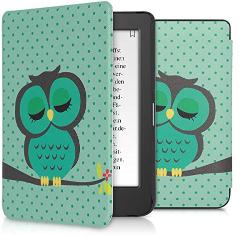 kwmobile Klapphülle kompatibel mit Tolino Page 2 Hülle - eReader Case - Eule Schlaf Türkis Braun Mintgrün
