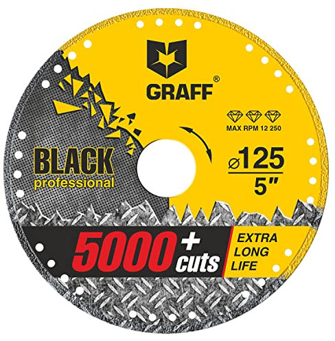GRAFF Disco da Taglio Black per Smerigliatrice Angolare – Dischi da Taglio in Metallo e Acciaio Inossidabile – Disco flessibile per Metallo a Parete Sottile,Tubi e Profili in Metallo, Ferro 125mm