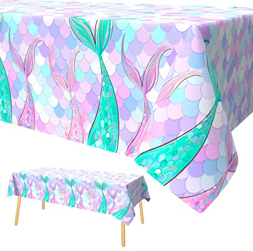 Xinvery Meerjungfrau Tischdecke, Violett Meerjungfrau Party Tischdecke Rechteckige Plastik Meerjungfrau Thema Geburtstag Party Dekoration für Kinder Mädchen Jungen 137 x 274cm