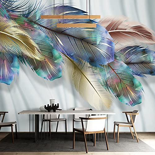 Murales Amovible Peinture Murale Peintures murales de plumes d'or 3D de papier peint de plume de couleur simple, 400 * 280cm Poster Geant Mural 3D pour Salon Chambre Décoration Murale