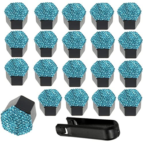 URFEDA Cache Ecrou 17mm, Anti-poussière Cache Boulon Jante Diamant, Hexagonal Chrome Boulon Couvre Roue, Capuchons de Boulon Moyeu Couvre Diamant avec Outil de Retrait, Universel, Bleu