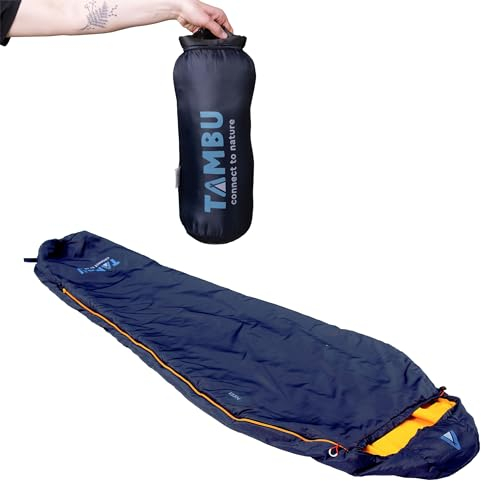 TAMBU Mumienschlafsack Neel - Ultraleichter Schlafsack für Erwachsene - Temperaturbereich von -1°C bis +13°C - 80x210cm - PFC-frei - Kleines Packmaß - Sleeping Bag - Für Camping, Reise und Festivals