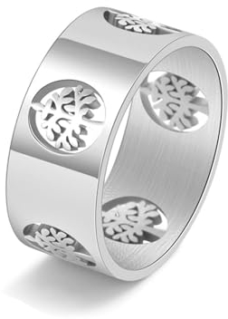 Aotiwe Verlobungsring Damen Dünn, Statement Ring Damen Baum ausgehöhlt Silber aus Edelstahl Größe 57 (18.1)