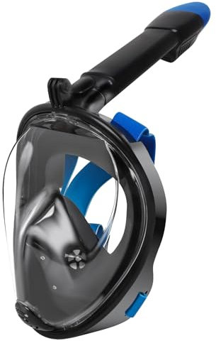 Jsdoin Schnorchelmaske Erwachsene Vollmaske,180-Grad-Sicht Tauchmaske mit Panorama-Vollgesichtsdesign,Sportkameras Kompatible Taucherbrille für Erwachsene und Kinder (Schwarz Blau, L/XL)