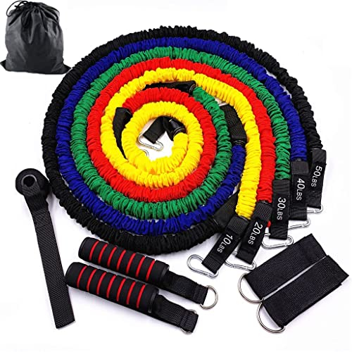 11-teiliges Widerstandsband-Set für Trainingsübungen, Trainingsgeräte, Yoga-Schläuche, Zugseil, Gummi-Expander, elastische Fitness (Farbe: Mehrfarbig, Größe: 150 lbs)