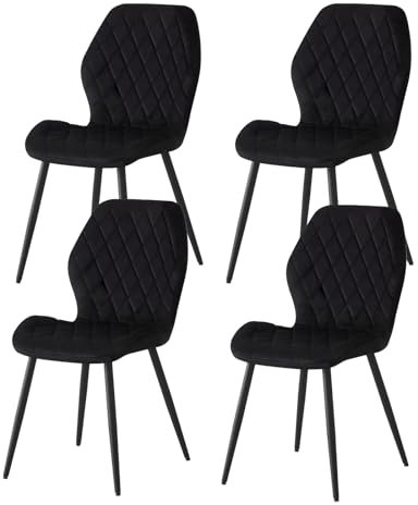 Weegstok Velvet Dining Chairs Set of 4 Kitchen Chairs Dining Room Lounge Reception Chairs with Metal Legs for Living Room Bedroom,Black
