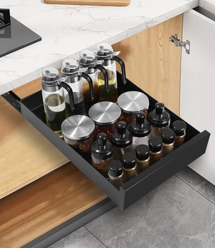 Cajón Telescópico, No es necesario taladrar,Cajones Extraibles Para Cocina,Cajón extraible cocina con adhesivo de fijación,Extensible Cajon Telescopico Adhesivo,Cajón Deslizante Para Alacena(Negro)