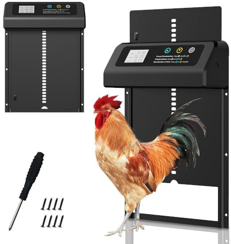 ZOYDP Hühnerklappe Automatisch, Elektrische Hühnerklappe mit Wasserdichtem LCD Display, Zeitschaltuhr, Intelligenter Einklemmschutz, Hühnertür Automatisch aus Aluminium, Hühnerklappe Elektrisch
