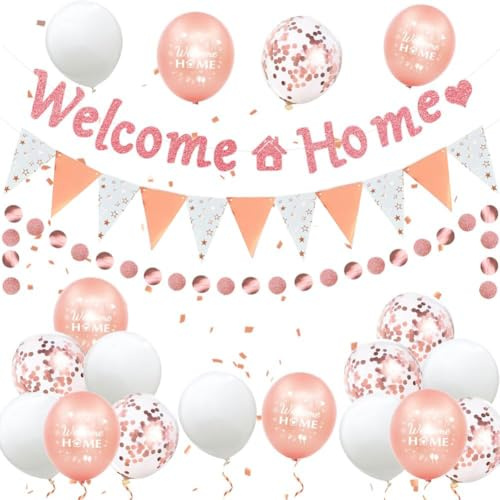 Welcome Home Deko Willkommen Zuhause Banner Welcome Back Herzlich Willkommen Zurück Dekoration für Zuhause Geburt Roségold