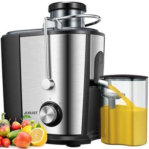 Juilist Juicer Machines, 600W Whole Fruit and Vegetable Juice Extractor, Juicers with Anti-drip & Anti-slip Function & 65mm Wide Mouth Food Chute, 2 Speeds, BPA-Free, Recipe Included, Easy to Clean