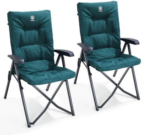 EVER ADVANCED Campingstuhl Faltbar Rückenverstellbar in 4 Positionen 150 KG Belastbarkeit Klappstuhl Luxus 6cm Dicke Gepolstert Gartenstuhl Hohe Lehne Angelstuhl für Camp Garten Balkon Alu+Stahl