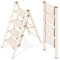 GameGem 4 Step Ladder, Folding Step Stool with Anti-Slip Wide Pedal, Aluminum Material Lightweight yet Sturdy, 150KG Load, Cute Modern Apperance for Indoor Household Spaces, Cream Chocolate
