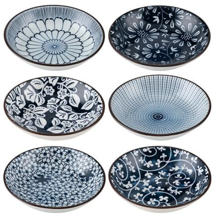 NatureMan Japanese Style Ceramic Dipping Bowls of 6 Soy Sauce Appetizer Plates Side Dishes Tapas Bowls,Small Seasoning Dishes Dipping Bowls