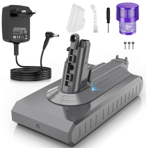 ASUNCELL Batteria 3900 mAh V11 per Dyson (Screw in Type) con caricatore, spazzola e viti, batteria di ricambio da 25,2 V per aspirapolvere Dyson SV14 Absolute Complete Fluffy senza fili