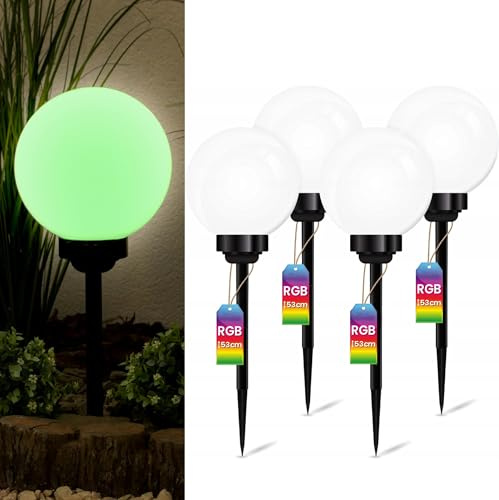 Lumiled Set 4x Solarlampe für außen Garten Kugelleuchte mit Erdspieß RGB Mehrfarbig ∅20 cm Dämmerungssensor Außenleuchte Wegeleuchte Stehleuchte Außenleuchte Wegeleuchte Stehleuchte IP44
