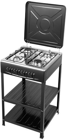 Tagtuell 4 hornillos de gas de fuego, hornillos de camping, gas propano | Placa de cocción con armario doble, cocina para camping, viajes, senderismo, color negro