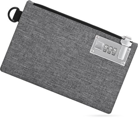 Brifit Money Bag with Lock, Portable Lockable Money Bag with 3 Digit Code, 8.3×5.3in Waterproof Documents Bag, Travel Money Pouch for Cash, Jewelry, Passports (Grey)