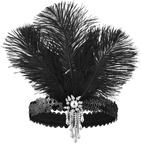 ElevateTech Bandeau à plumes noires avec strass et plumes des années 1920, thème Gatsby rugissant, accessoires pour cheveux pour femme, costume, bal, Halloween, fête