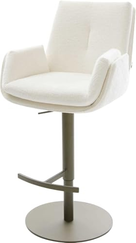 DELIFE Barstuhl Clea-Flex Drehfuß höhenverstellbar Metall Titanfarben Bouclé Soft Beige