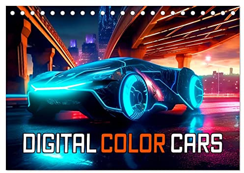 Digital Color Cars (Tischkalender 2026 DIN A5 quer), CALVENDO Monatskalender: Machen Sie sich bereit für eine futuristische Fahrt. Atemberaubenden Bilder aus der KI. (CALVENDO Technologie)