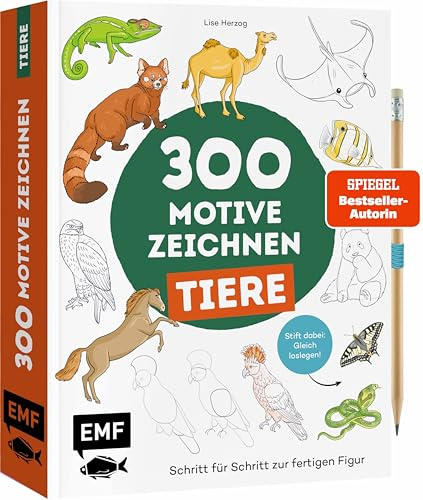 300 Motive zeichnen – Tiere: Schritt für Schritt zur fertigen Figur | Stift dabei – Gleich loslegen!