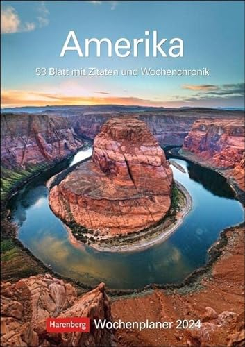 Amerika Wochenplaner 2024. Kalender mit Zitaten, Fotos und Wochenkalendarium. Terminplaner für Übersicht im Alltag. Praktischer Wandplaner mit 53 ... Fotos: 53 Blatt mit Zitaten und Wochenchronik