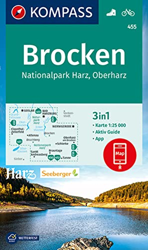 KOMPASS Wanderkarte 455 Brocken, Nationalpark Harz, Oberharz 1:25.000: 3in1 Wanderkarte mit Aktiv Guide inklusive Karte zur offline Verwendung in der KOMPASS-App. Fahrradfahren.