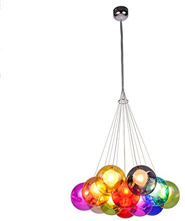 POUGEO Kronleuchter Pendelleuchte Farbige Bubble Ball Lampe Glas Esszimmerlampe Für Mehrflammige Leuchten Buntglas Esszimmer Licht Farbige Bunte Glaskugel Höhenverstellbare 100CM,12Kopf