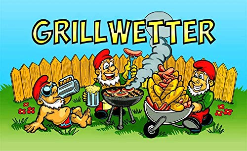 Fahne Flagge Grillwetter Gartenzwerge Grill Zwerg 90x150 cm Hissflagge Fahnen Grillen