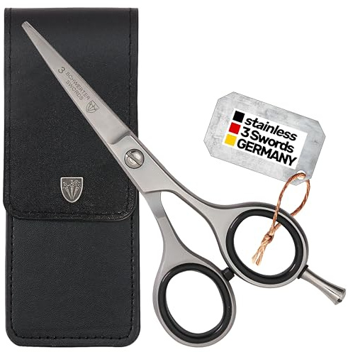 3 Swords Germany – professional BEARD MUSTACHE HAIR SCISSORS, stainless steel, straight blade, sharp, with black case