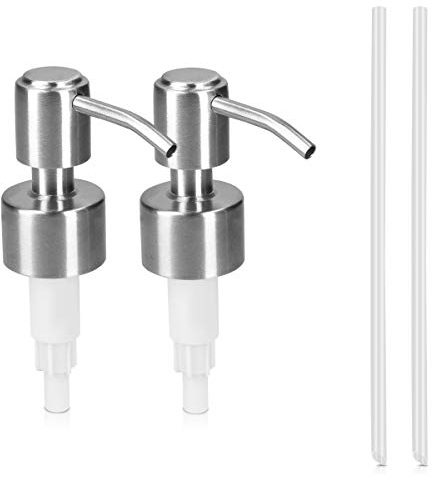 Navaris Beccuccio Dispenser Dosa Sapone 20cm - 2X Tappi di Ricambio Flacone Porta Sapone - Erogatore Pompetta Pressione - Pompa Acciaio Inox - Argento