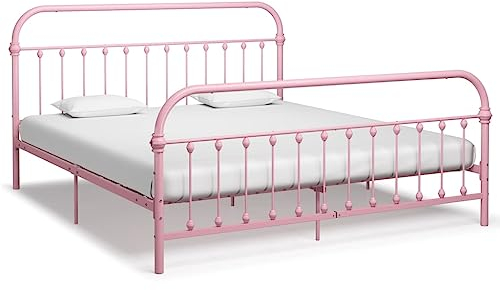 vidaXL Bettgestell Klassisch Metallbett Bett Doppelbett Schlafzimmerbett Bettrahmen Lattenrost Ehebett Schlafzimmermöbel Rosa Metall 180x200cm