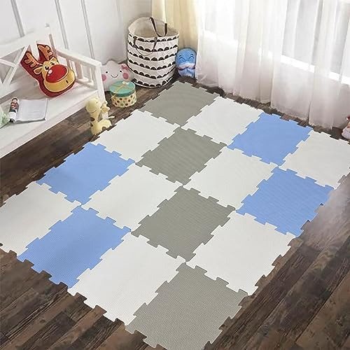 Interlocking Soft Foam Kids Living Room Mat Playmat Gym Yoga Exercise Fitness Floor Jigsaw Puzzle Tiles (Blue, 16pc)