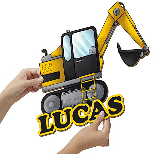 Elbeffekt Bagger Lampe aus Holz - personalisierbares Geschenk - Geburtsgeschenk Jungen personalisierte Geschenke Jungs - Bagger Geschenk aus Echtholz
