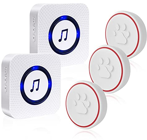 ChunHee Kabellose Hund Türklingel/Haustier Türglocken Sensor Berührt/Empfänger Steckdose 55 Klingeltöne und 5 Stufen Einstellbare Lautstärke/Wasserdicht Sender