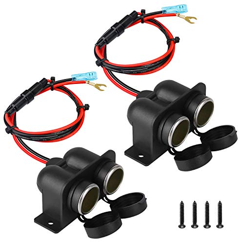 Zigarettenanzünder Verteiler Kfz zigarettenanzünder Adapter, Wasserdicht Marine Grade 12V / 24V Gleichstrom-Feuerzeug Doppelloch steckdose, mit 60cm Anschlusskabel und Sicherung