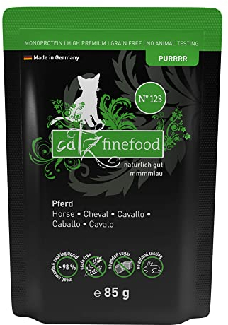 catz finefood Purrrr Pferd Monoprotein Katzenfutter nass N° 123, für ernährungssensible Katzen, 70% Fleischanteil, 16 x 85g Beutel