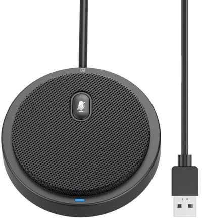 Techly 362725 Microfono USB Omnidirezionale da Conferenza con Tasto Muto Nero