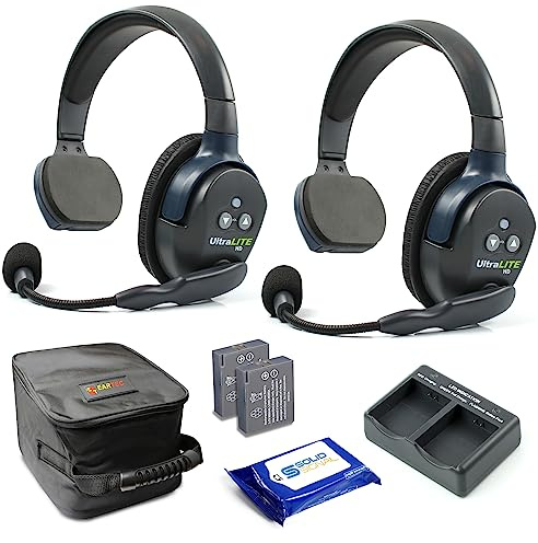 Eartec UL2S Ultraleichte Vollduplex-Wireless-Kopfhörer für 2 Benutzer, 2 Einzelkopfhörer mit SolidSignal Reinigungstüchern